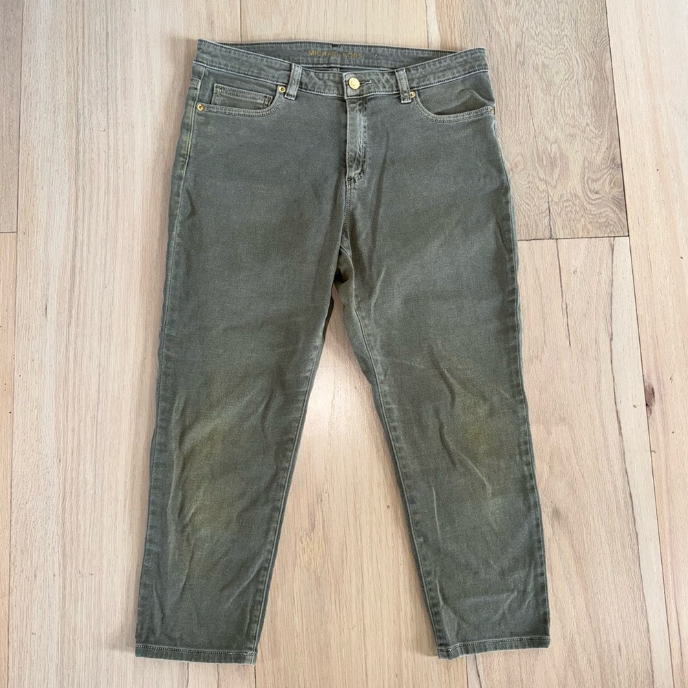 Michael Kors Izzy Cropped Skinny Jeans Olive Green Size 10